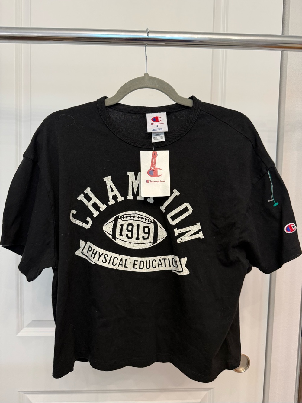 Champion Black Short Sleeve Graphic Tee with White Print